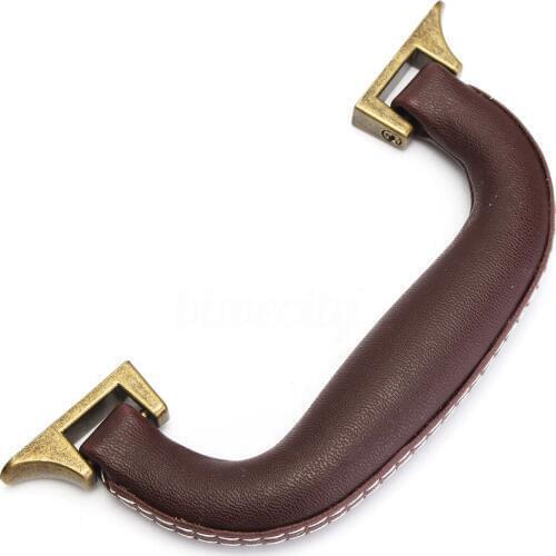 Brown Leather Guitar Musical Instrument Box Luggage Toolbox Trolley Case Handle