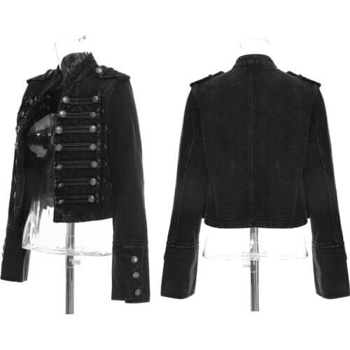 Handsome Stand Collar Denim Jackets Women Double-Breasted Old Wild Slim Short Jeans Coat