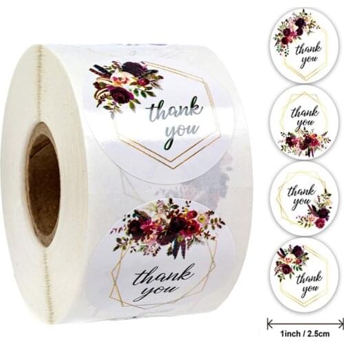 Round Thank You Sticker 4 Patterns Birthday Gift Sealing Sticker Wedding Party Decoration Baking Label Sticker Envelope Sticker