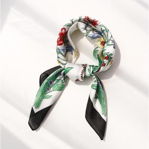 Yishine 70x70CM 4 Colors Women Polyester Scarf Sun Flower Prints Summer Satin Wraps Rhombic Scarves Shawl