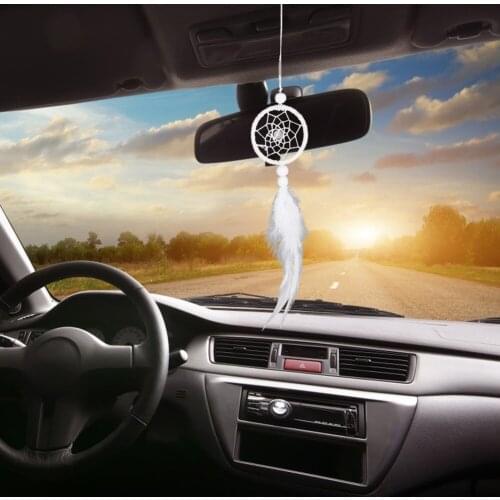 Pure White Dream Catcher Car Pedant Feather Wind Chimes Wall Hanging Ornament Easily Installation Personal Car Elements