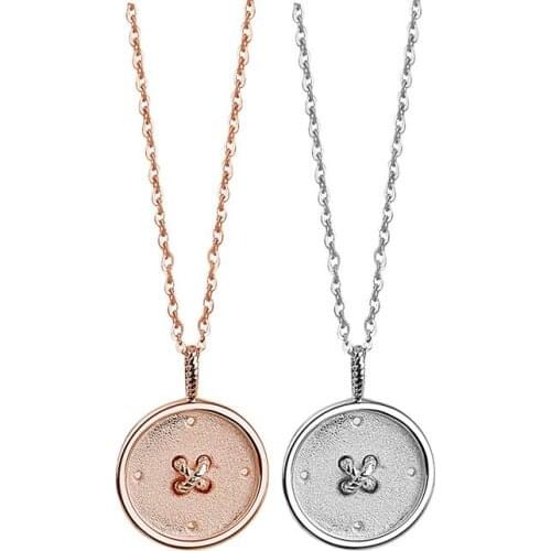 LSC6 New Button Couple Necklace Sterling Silver Simple Coin Pendant Creative Sweater Chain Valentines Day Gift