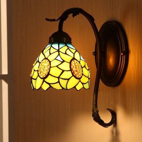 Tiffany fashion European style LED wall lamp sunflower Bohemia pastoral rustic Wall Sconce bed-lighting Lampara De Pared Fixture