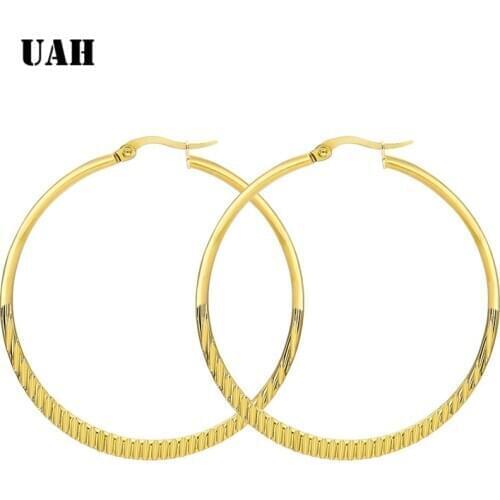 UAH 2019 Fashion 50mmm Fashion Women Gold Silver Hyperbole Ear ring Metal Big Circle Smooth Large