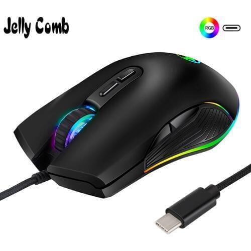 Jelly Comb USB Type-c Mouse 3200 DPI USB C Gaming Mouse Computer Wried Optical Mice for PC Gamer RGB 4 Backlight Breathing LED