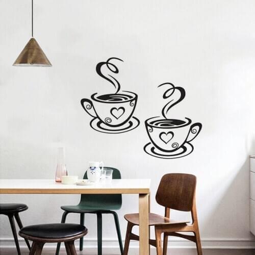 Home coffee Shop wall sticker two coffee kitchen Wall Decals Wall Lettering Art Words Wall murals Home Decor Living Room