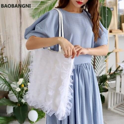 New Women Bag Black White Color Lace Handbags Canvas Shoulder Bag Sweet Lady Top-Handle Larger Capacity Shopping Bag Totes