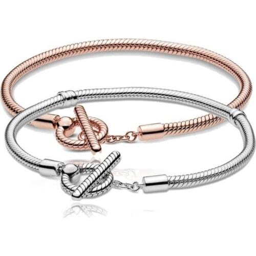 New Pan925 Silver Fashion T-buckle Snake Bone Bracelet Suitable For Womens Engagement Gift Jewelry