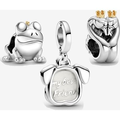 New 925 sterling silver Swans & Heart& Frog Prince & My Pet Dog Dangle Charm Packet Fit Pandora Bracelet Charm Set DIY Jewelry