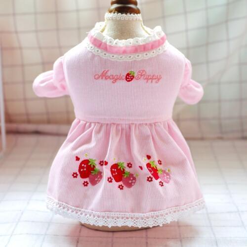 Dog Clothes Puppy Teddy Schnauzer Pomeranian Chihuahua Bichon Frise Dog Cute Pet Clothes Pinstripe Strawberry Flower Skirt