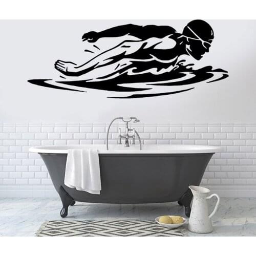 Swimming Man Swimmer Swim Water Sport Wall Sticker Vinyl Home Decor Boys Room Teens Bedroom Barthroom Wall Decal Waterproof 4682