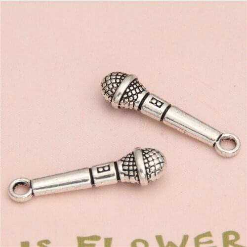 20Pcs Silver Color Musical Microphone Charms Making Handmade Keychain Bracelet Jewelry Accessories 7x21mm A2961