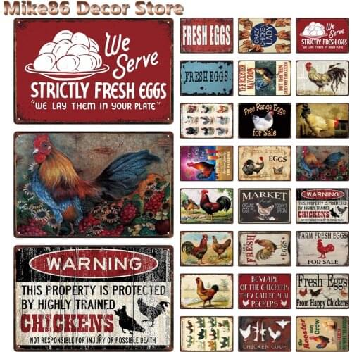 [ Mike86 ] Warning Chickens Farm Fresh Eggs Metal Poster Tin Sign Wall Home Man Cave Bar Art Iron Painting Pub S-013 20*30 CM