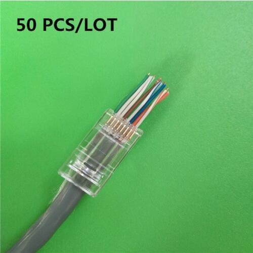 RJ45 connector CAT6 fast RJ 45 ethernet cable plug 8P8C network 8pin unshielded Through hole modular terminals Gold plated 50pcs