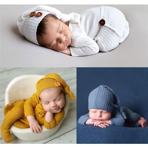 Newborn Photography Props Cloth Baby Outfits Button Hat Overalls Soft Romper Fotografia Accessories Studio Shoots Photo Props