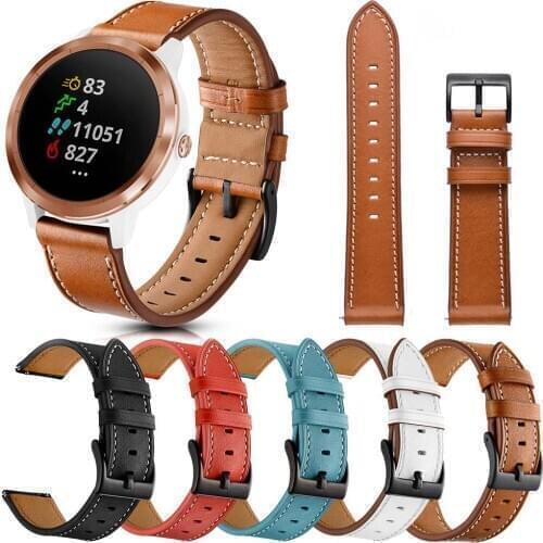 Classic Suture 20mm Leather Strap for Garmin Watch Band Vivoactive 3/Vivomove HR/Venu/SQ/Forerunner 245/645 Bracelet Wrist Belt