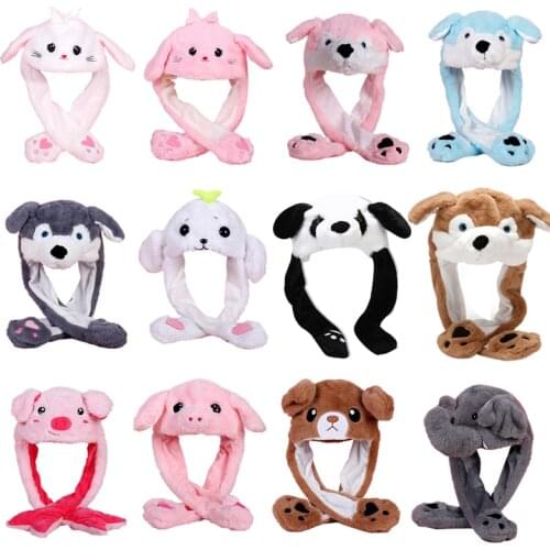 Funny Animal Plush Hat Cartoon Kawaii Toy Ears Moving Jumping Earflap Cap for Women Girls Cosplay Holiday Party Props