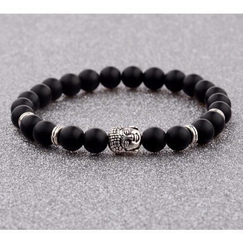 Silver Color Buddha Prayer Beads Black Matte Natural Stone Yoga Friendship Bracelets Women Balance Lucky Bracelet Men AB158