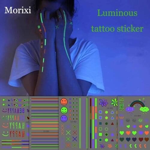 Morixi luminous tattoo sticker for kids body makeup butterfly letters geometric figure Cool fluorescent lines on the face RA087