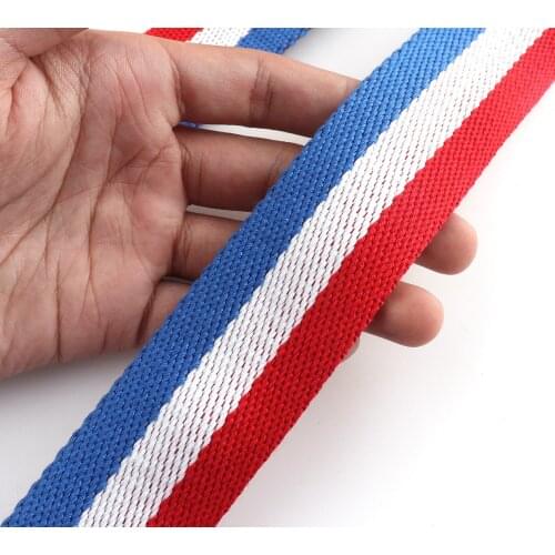 Heavy weight cotton red blue stripe webbing Polyester soft webbing handbag strap belt Nylon key fob webbing fabric dog collar