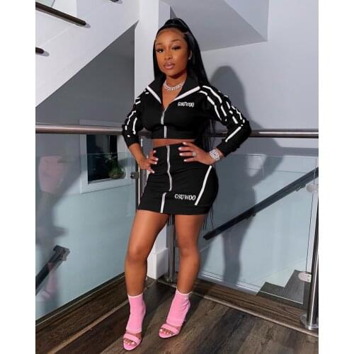 Stripe Patchwork Two Piece Set Women Suits Summer Club Neon Pink Outfits 2 Piece Skirt Set Tracksuit Female Matching Sets Outfit