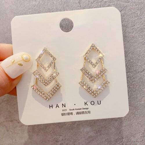 South Korea 2021 New Trendy Earrings High-End Full Gem Women Earrings Retro Fashion Personality Long Temperament Ear Stud