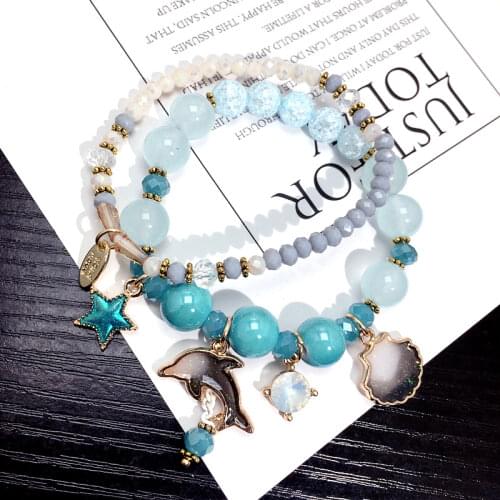 South Koreas Latest Pop Purple Crystal Stars Bohemian Wind Beach Holiday Dolphin Beaded bracelet for women Jewelry wholesale