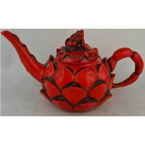 Wonderful Collectibles Old Decorated Handwork Resin Carving Frog Lotus Teapot