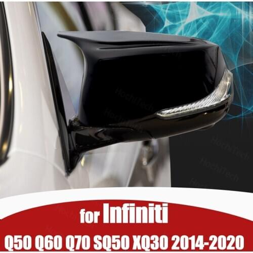 Horn Painted Replacement 2pcs Bright Black Rearview Mirror Cover Caps for Infiniti Q50 Q60 Q70 SQ50 XQ30 2014-2020