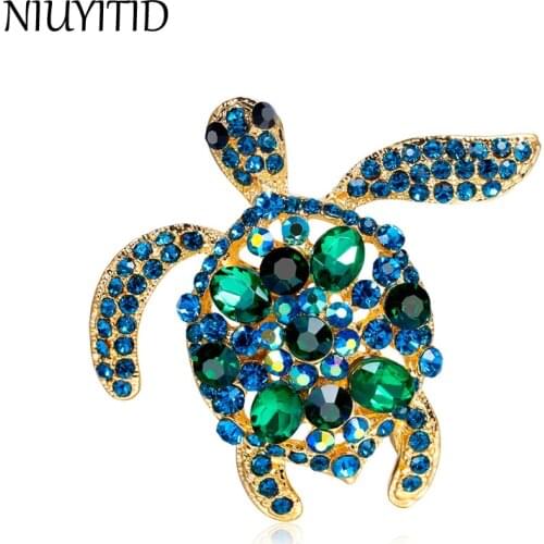 NIUYITID Blue Rhinestone Crystal Animal Brooch Women Men Cute Tortoise Brooches Broche Femme Bijoux Kids Gift