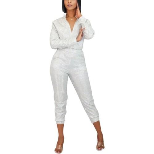 Women Sequined Clothing Sets Long Sleeve Blouse & Pants Shinny Sliver Home Style Female Outfits Two Pieces Matching Sets Hot New