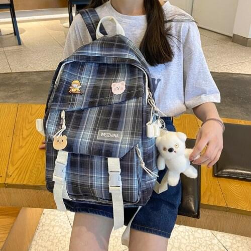 Womens Plaid Backpacks for Teenage Girls Large Capacity Nylon School Bags Preppy Style Bagpack Durable Female Backpacks Mochila