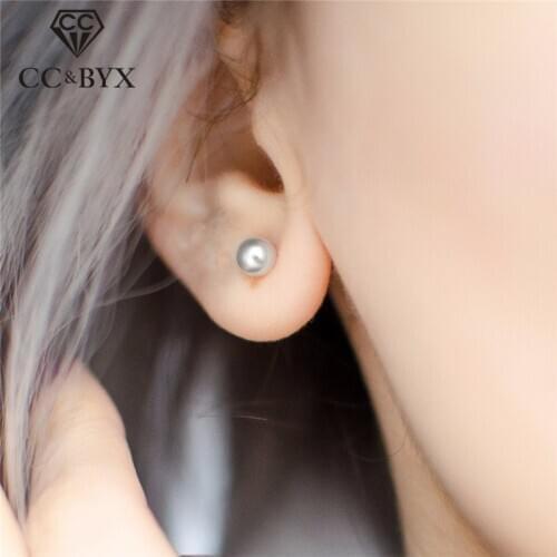 CC Pure Silver 925 Stud Earrings For Women 4mm-8mm White Freshwater Pearls Vintage Simple Earring Jewelry Bijoux Femme CCE533