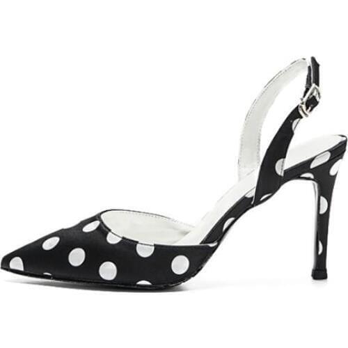 Moraima Snc Summer Sexy High Heel Shoes Pointed Toe Polka Doats Thin Heels Pumps Slingback Fashion Dress Shoes