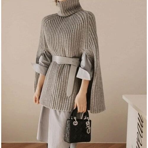 Women Sweater Pullover Autumn Winter Casual Knitted Turtleneck Poncho Sleeveless Solid Cape Female Sweaters Lady Clothes