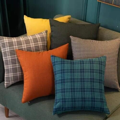 Thick woolen houndstooth winter warm cushion cover four seasons sofa decor pillow cover plaid solid soft pillowcase bed chair