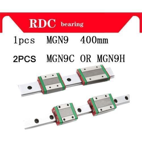 1pcs 9mm Linear Guide MGN9 L= 400mm High quality linear rail way +2PCS MGN9C or 2PCS MGN9H Long linear carriage for CNC XYZ Axis
