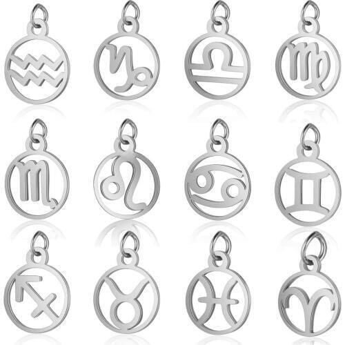 11mm Hollow-out Constellations Pendant for Making DIY Jewelry Bracelet Charm Stainless Steel Accessories 5pcs/lot