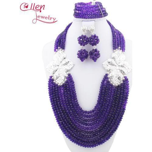 2019 Fashion Nigerian Wedding bridal beads Jewelry Set African beads Jewelry Sets style Crystal beaded necklace women W8587