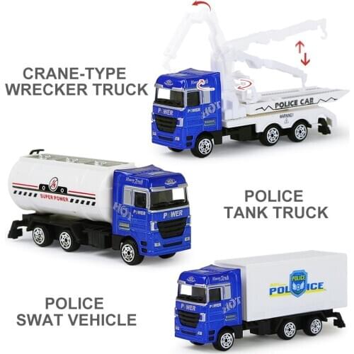 3Pcs/Set City Simulation Alloy Car Model Series Sliding Function Engineering Military Fire Truck Educational Kids Toys for Boys