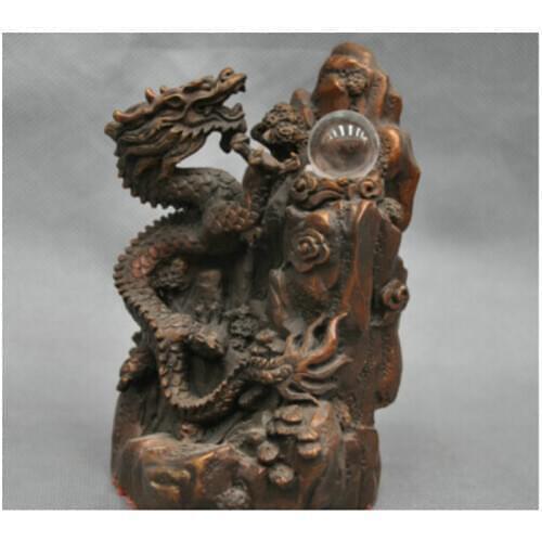 5'' China Zodiac Dragon Climb Mountain Glass Ball Bronze Statue R0713