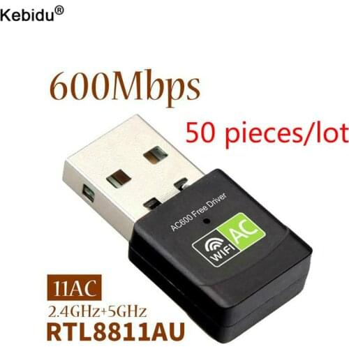 50Pcs/lot 2.4GHz+5GHz Dual Band 600mbps Mini USB Wifi Adapter Wireless Network Card For Windows XP/Vista/7/8/8.1/10 For Linux