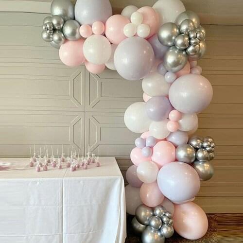 95pcs Wedding Birthday Balloons Arch Garland Kit Pink White Latex Balloons DIY Baby Shower Decoration Chrome Silver Globos