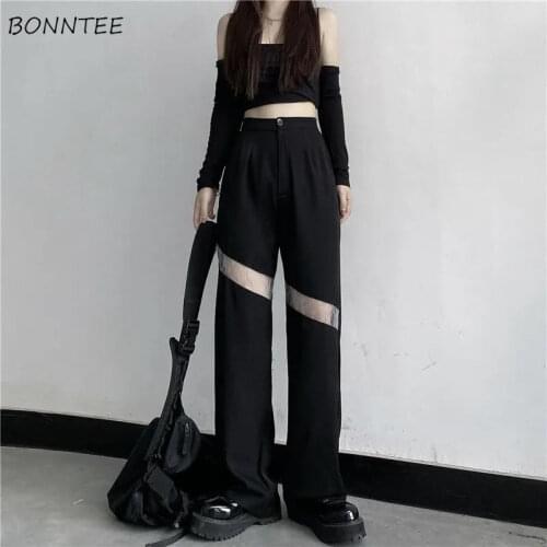 Pants Women Lace Patchwork Loose Students Cool Girl Streetwear Fashion Ulzzang Chic Pockets Straight High Waist Casual All-match