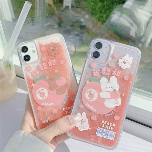 Retro kawaii sweet Peach bear Glitter art Japanese Phone Case For iPhone 11 12 Pro Max Xs Max XR XS 8 Plus 7Plus case Cute Cover