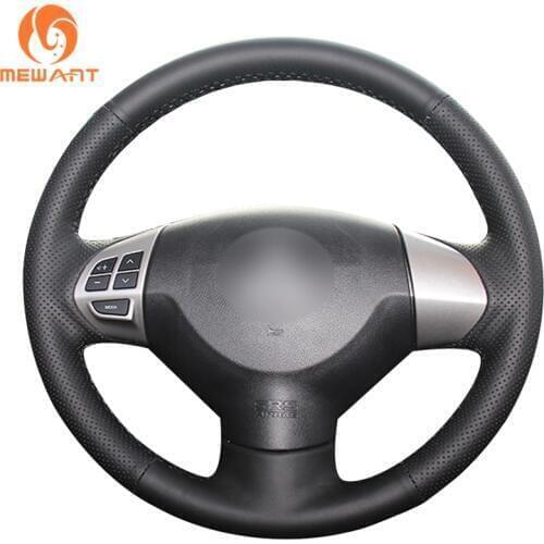 MEWANT Black Genuine Leather Hand Sew Car Steering Wheel Cover for Mitsubishi Lancer X 10 Outlander ASX Colt Citroen C- Crosser