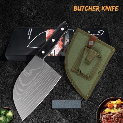 Damask Handmade Chef Knife Full Tang Handle Chinese Cleaver Kitchen Knives Meat Vegetables Filleting Slicing Butcher knife Broad