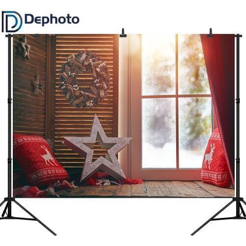 Dephoto Winter Christmas Window star pillow Baby Party Photography Background Customized Photographic Backdrops For Photo Studio