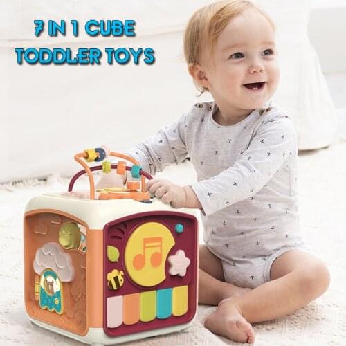7 in 1 Baby Activity Cube Toddler Toys Educational Shape Sorter Musical Toy Bead Maze Counting Discovery Toys For Kids Learning