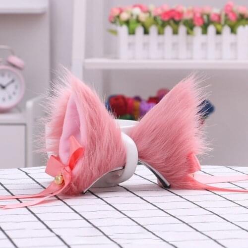 Faux Fur Kitten Ears Hair Clips with Bells Sweet Bowknot Lolita Anime Fluffy Furry Animal Hairpins Fancy Dress Cosplay Costume H